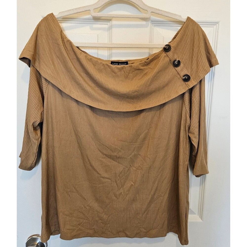 Lane Bryant Off Shoulder Top 3/4 Sleeve Brown Size 38/40